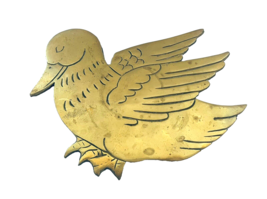 Brass Plated Duck Shape Cast Iron Hot Plate Footed Trivet Stovetop - $14.73