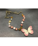 Women&#39;s Girl&#39;s Butterfly Flower Charm Beaded Chain Necklace - £4.88 GBP