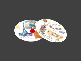 Pair of Rosanna Eiffel Tower Paris Scenes tidbit plates made in Italy. - £63.76 GBP