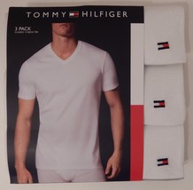 3 TOMMY HILFIGER MENS 100% COTTON WHITE V NECK S M L XL XXL T-SHIRTS UND... - £26.23 GBP