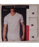 3 TOMMY HILFIGER MENS 100% COTTON WHITE V NECK S M L XL XXL T-SHIRTS UND... - £25.87 GBP