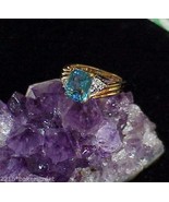 Vintage 10k 1.00ctw Emerald cut Blue Topaz Diamond Band Ring Sz 5.5 3.5 ... - £350.56 GBP
