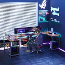 L-Shaped Gaming Desk, Brown - Ergonomic Corner Desk - $112.99