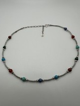 Vintage Sterling Silver Southwestern Relios Turquoise Lapis Necklace 16”-19” - £47.37 GBP