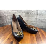 Tory Burch Wedge Heels Women 9.5M Melinda Shoes Black leather Logo SlipO... - $81.25 CAD
