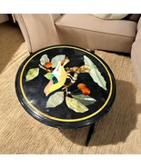 12&#39;&#39; Black Marble Inlay Coffee Table Semi Precious Bird Design Marquetry... - $279.18