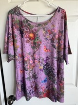 Women’s Purple And Floral Wide Neck Short Sleeve Top Size 2XL - $13.50