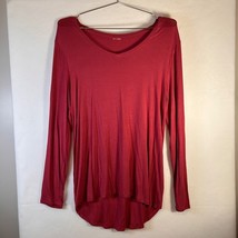 Canyon Sky Long Sleeve Tunic Top V-Neck Hi-Low Hem Casual Red M - $21.78