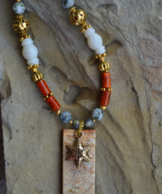 Tribal Necklace, Coral Fossil Necklace, Red Jasper Necklace, Star Necklace (273) - £26.36 GBP
