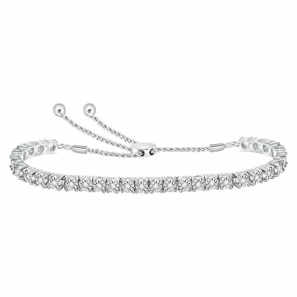 Primary image for 10kt White Gold Womens Round Diamond Studded Bolo Bracelet 1/2 Cttw