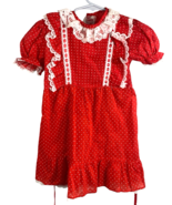 1980s Little Girls Dress Size 5 Red Polka Dot Eyelet Lace Trim Party Puf... - $441.54 MXN