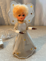 Doll Face Angel Tree Topper-10 Lite Rock Christmas-Plastic 7” Flashing Works VTG - £17.30 GBP