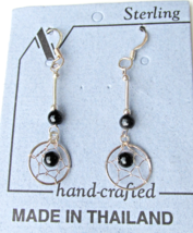 NEW On Card Sterling Silver &amp; Black Onyx Bead Dangle SPIDER WEB Vintage ... - $14.80