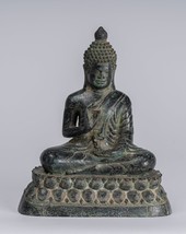 Bouddha - Ancien Khmer Style Bronze Enthroned Teaching Statue de 19cm/6 &quot; - £391.72 GBP