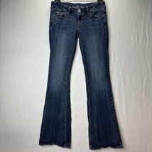 American Eagle Jeans Womens 8 Long Artist Flare Lowrise Blue Denim Cowbo... - $22.99