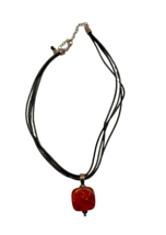 Amber Pendant Silpada Sterling Black Leather Onyx Bead Necklace 19 Inches - £24.47 GBP