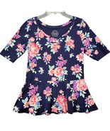 So Blue Navy Shirt Ruffles Floral Short Sleeves Round Neck Girls Size M ... - £4.98 GBP