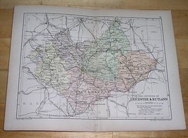 1898 Antique Map Of Counties Of Leicester Leicestershire Rutland / England - £21.89 GBP