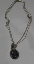 Lovely &amp; Vintage Black Onyx Sterling Silver Pendant &amp; Necklace - £23.58 GBP