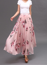 Summer Dusty Blue Floral Chiffon Skirt Outfit Women Plus Size Long Silky Skirt image 15