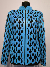 Plus Size Ice Baby Blue Leather Leaf Jacket Women All Colors Sizes Real Light D5 - £176.93 GBP