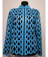 Plus Size Ice Baby Blue Leather Leaf Jacket Women All Colors Sizes Real ... - £179.20 GBP