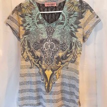 Angels &amp; Diamonds Women&#39;s T-Shirt Multicolor Rhinestone L - $16.82