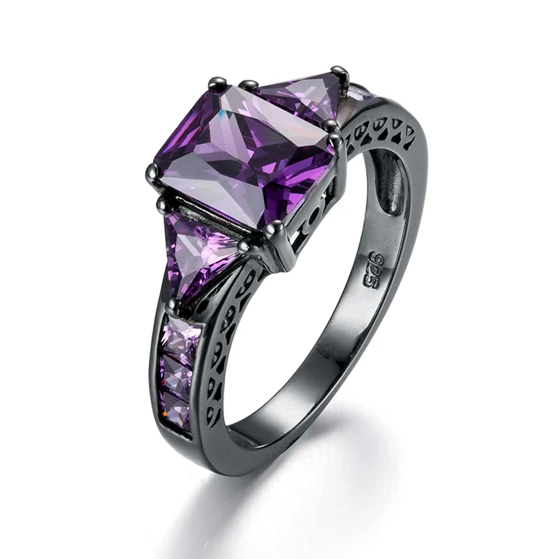 Byzantine 925 Sterling Silver Ring Women Black Gold Purple Amethyst Rings Weddin - £41.35 GBP