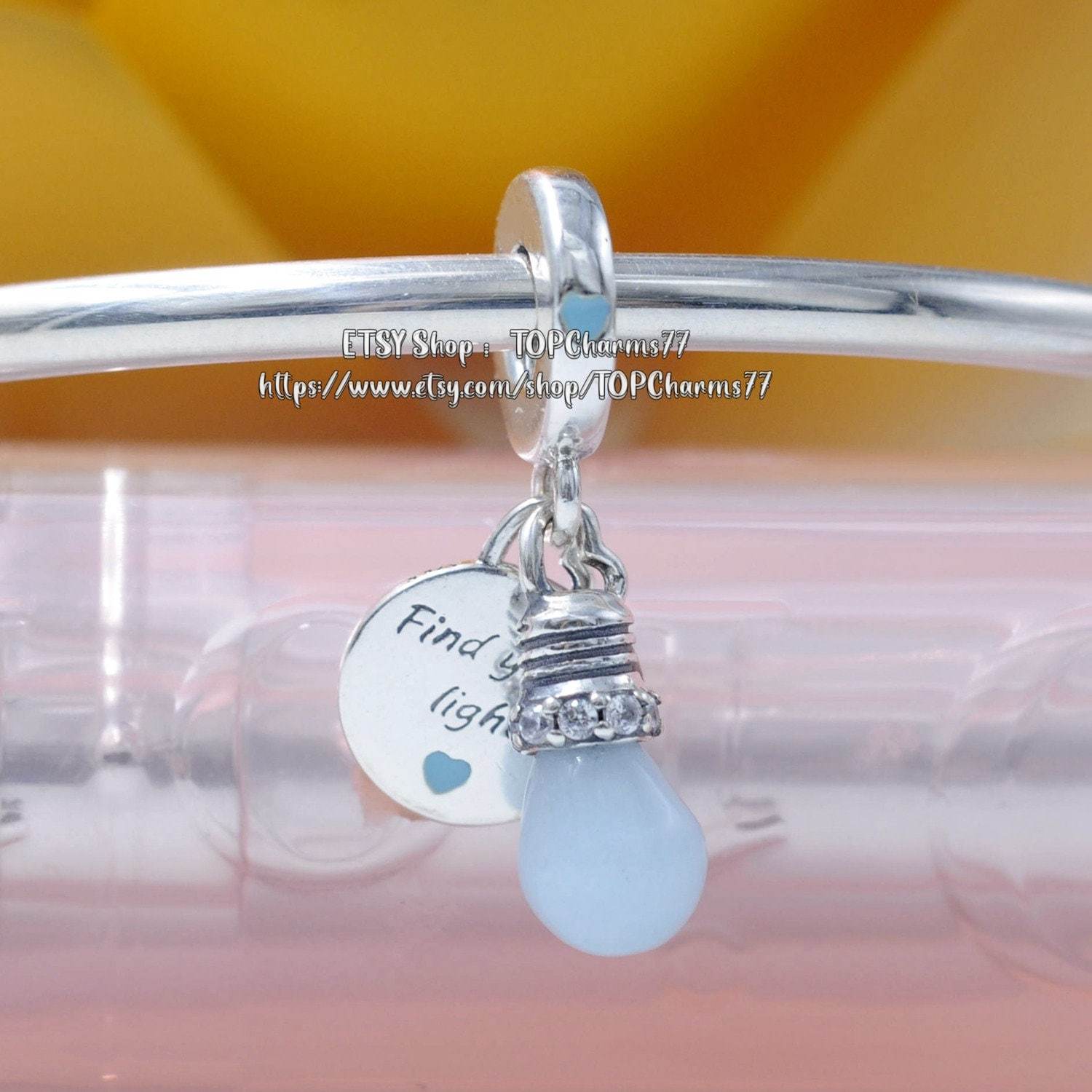 Primary image for Mother’s Day Release 925 Silver Glow-in-the-dark Lightbulb Double Dangle Charm