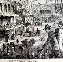 Hong Kong Street Scene Woodcut 1868 Civil War Victorian Military DWAA4 - £31.23 GBP