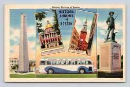Multiview Historic Shrines Boston Massachusetts MA UNP Unused Linen Postcard M5 - £3.07 GBP