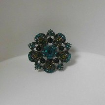 Large Colorful Sparkly Rhinestone Gunmetal Floral Ring Size 8 - $26.73