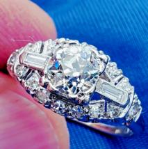 Earth mined Diamond Deco Engagement Ring Antique Platinum Statement Solitaire - $10,160.25
