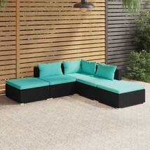  Garden Lounge Set Black Poly Rattan, Powder-Coated Steel, Plastic - €553,13 EUR