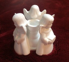 Taper Angel Candleholder Centerpiece 3 Girl Musicians White Porcelain - $12.82