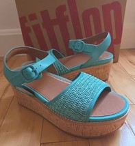 FitFlop Eloise Cork Platform Sandals Tahitian Blue Woven Wedge Sz 8 New - $919.95 MXN