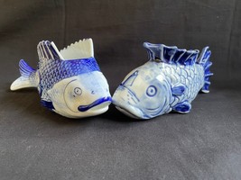 antique Dutch Delft ceramic set of fish flowerpots - £63.14 GBP