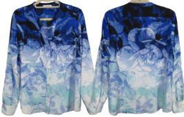 Calvin Klein Women&#39;s Blue Floral Georgette Button Up Blouse Size Large - £19.60 GBP