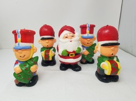 Cartoon Santa and Elves Candles 1980s Funny Tree Drum Vintage Set of 5 - £15.11 GBP