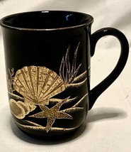 Vintage Otagiri Japan Coffee Cup Mug Seashells Coral Starfish Black Gold Retro - $12.00