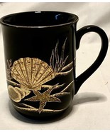 Vintage Otagiri Japan Coffee Cup Mug Seashells Coral Starfish Black Gold... - £9.43 GBP