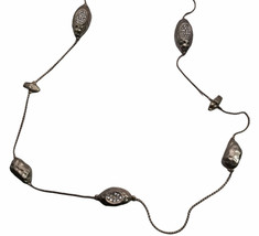 Chicos Hammered Silver tone Metal Necklace with Rhinestones 18&quot; drop - £12.16 GBP