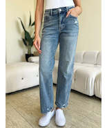 Judy Blue Full Size Mid Rise Distressed Straight Jeans - £50.41 GBP