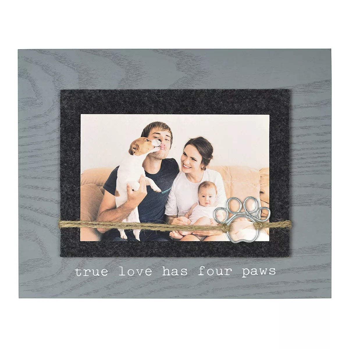 NEW True Love Has Four Paws Frame 4x6 Photo Holder 8x10&quot; gray w/ metal pawprint - £10.99 GBP