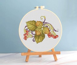 Forest Cross Stitch Nuts Pdf Pattern - Hazel Cross Stitch tree branch embroidery - £4.71 GBP
