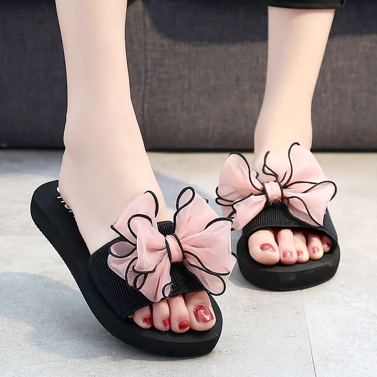 Women Bow Summer Sandals Slipper Indoor Outdoor Beach Shoes Summer Female Shoes  - $50.24