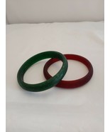 Glass Bangle Bracelets lot of 2 Red &amp; Green 1990&#39;s - £14.02 GBP