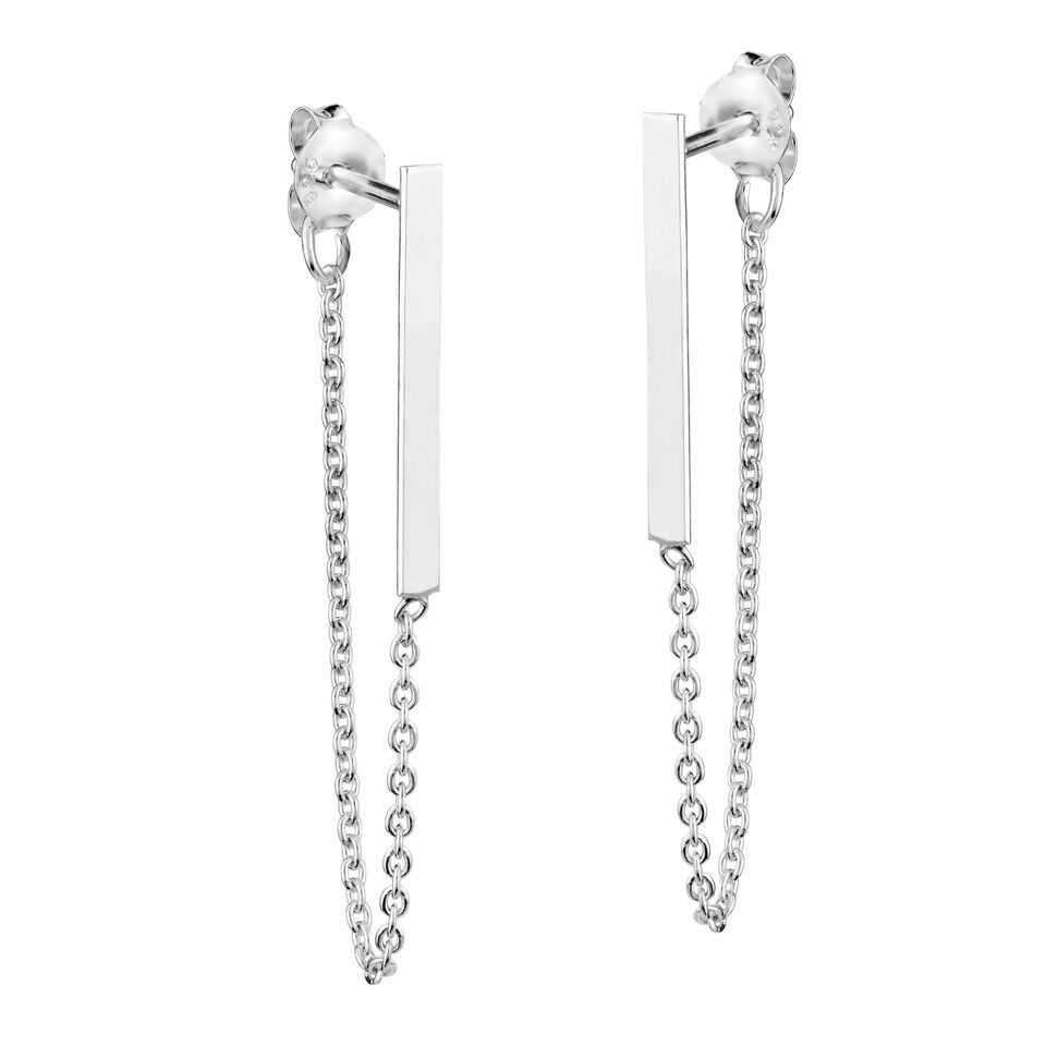 Modern Bar and Chain Sterling Silver Front-Back Post Drop Earrings - $11.08