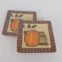 2 Fall Autumn Halloween Pumpkin Seeds Square Snack Plates Sealed 10 Coun... - $9.75