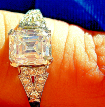 Earth mined Diamond Emerald cut Deco Engagement Ring Antique Platinum Solitaire - $16,799.76 CAD